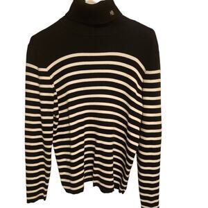 Lauren Ralph Lauren Knit black and white sweater Gold logo turtleneck Size XL
